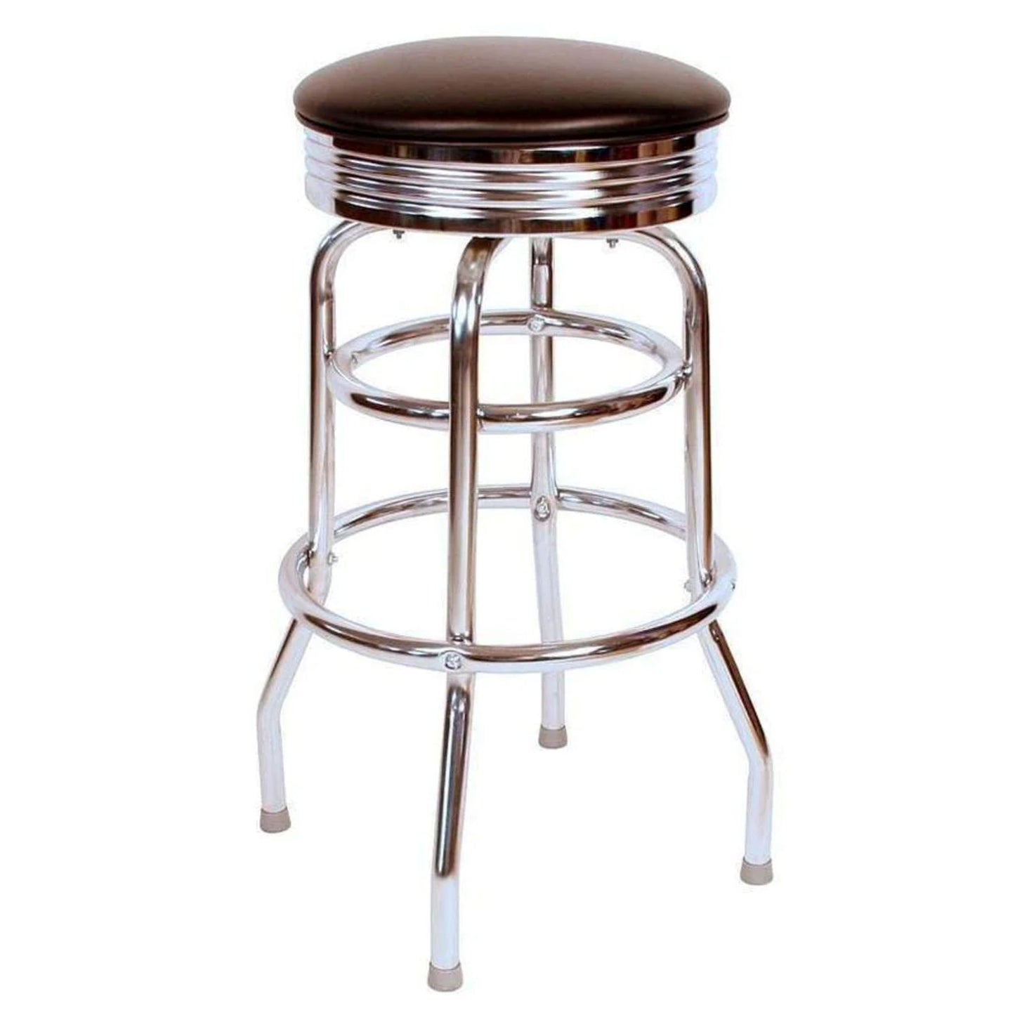 Retro Chrome Double-Ring Swivel Bar Stool with Vinyl Seat (Multiple Colors)