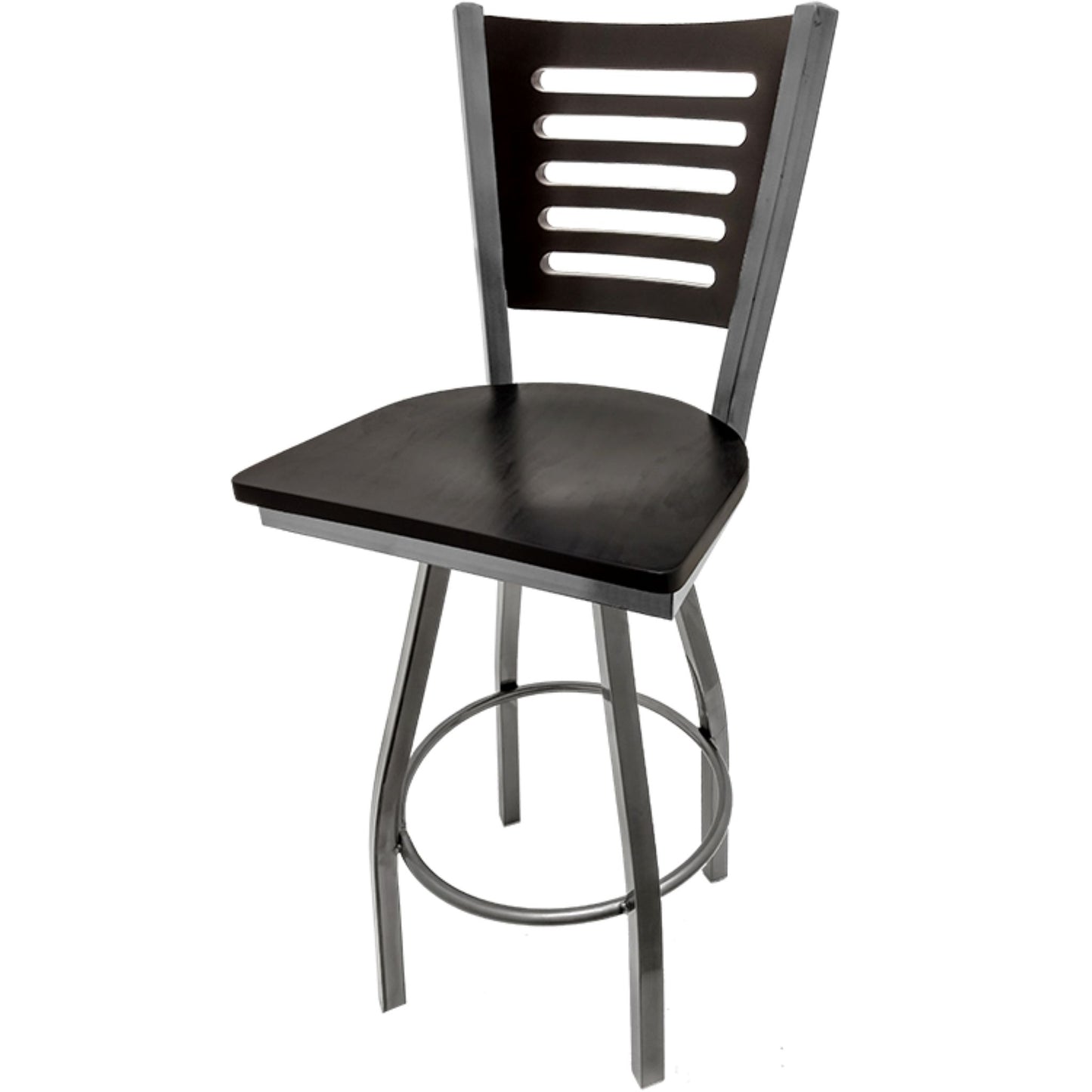 5 Line Wood Back Barstool with Swivel Frame