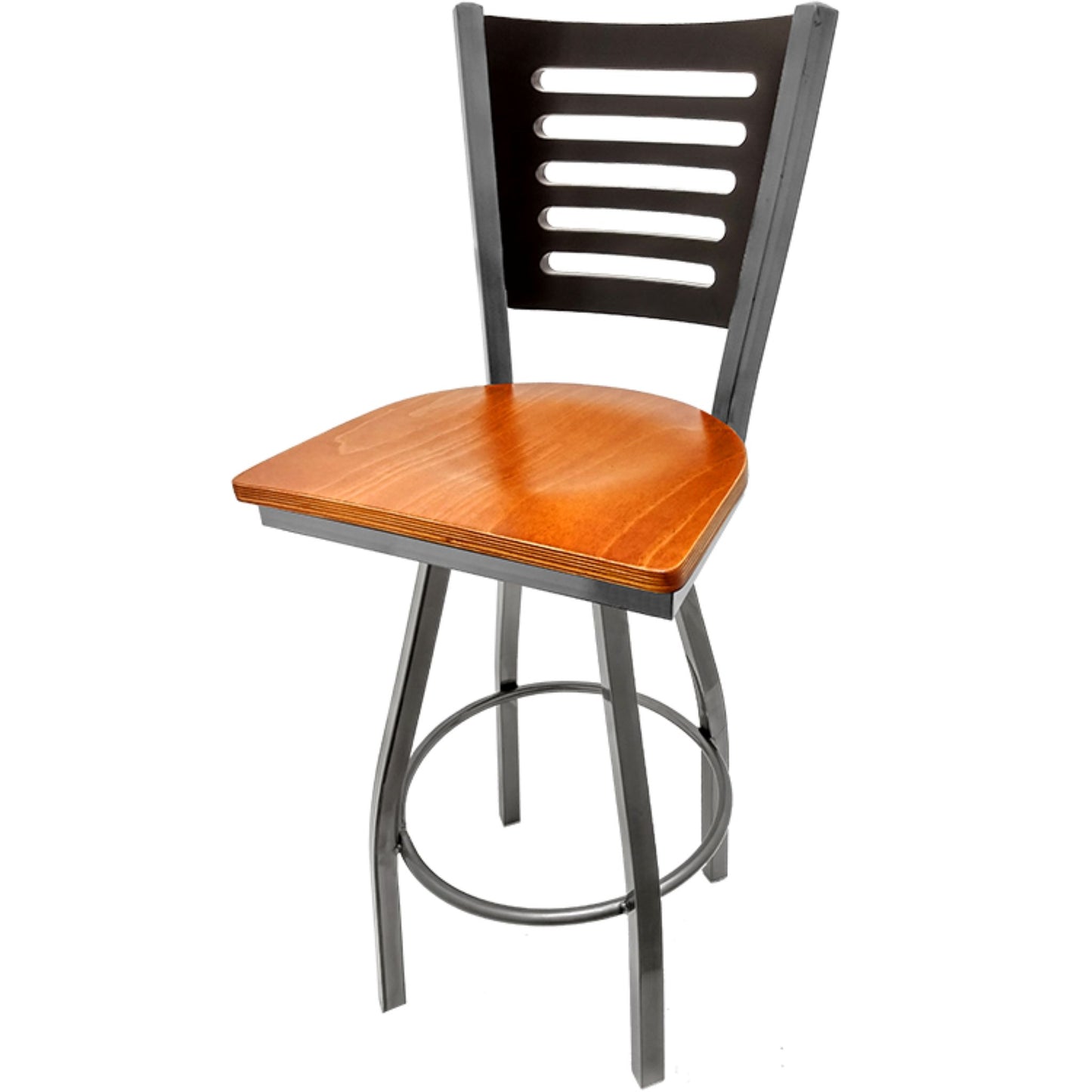 5 Line Wood Back Barstool with Swivel Frame