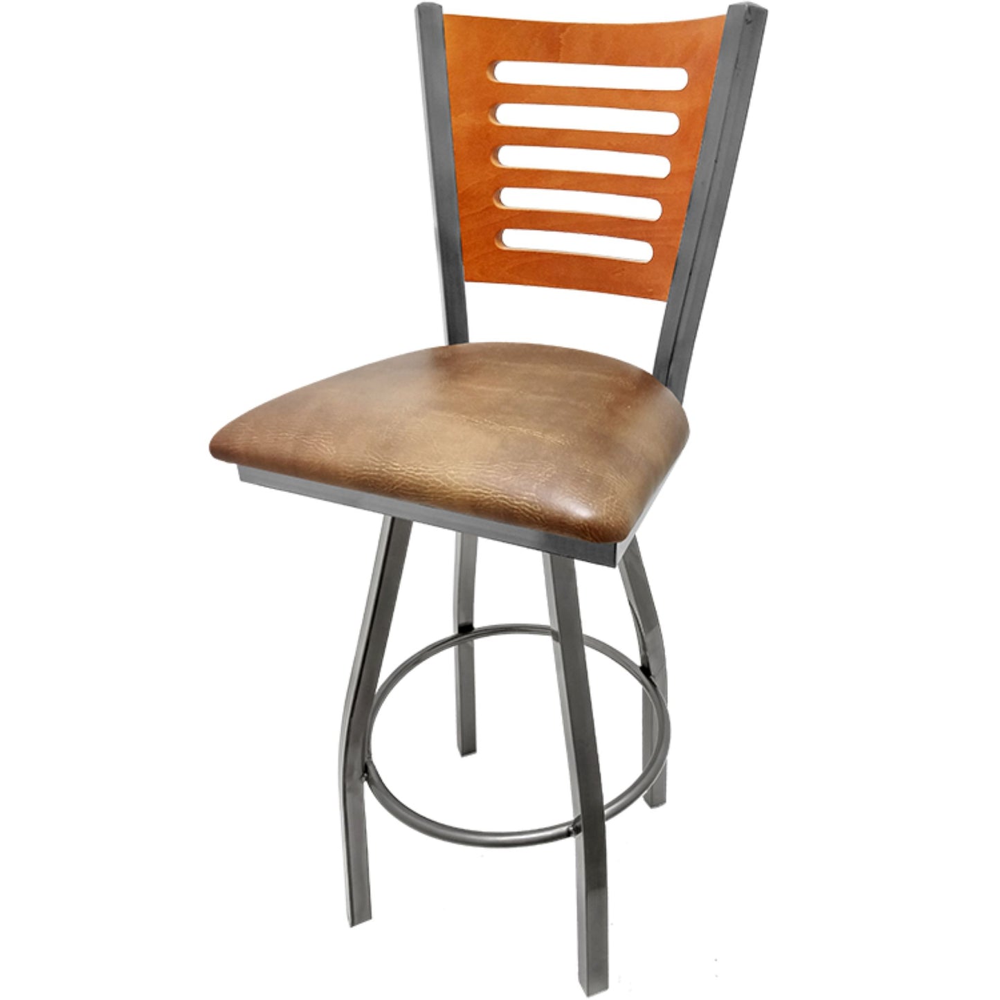 5 Line Wood Back Barstool with Swivel Frame