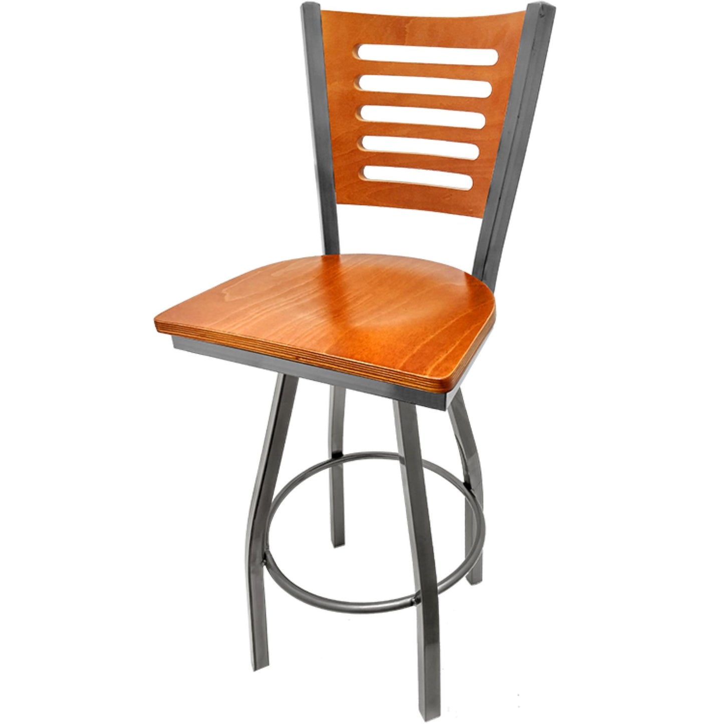 5 Line Wood Back Barstool with Swivel Frame