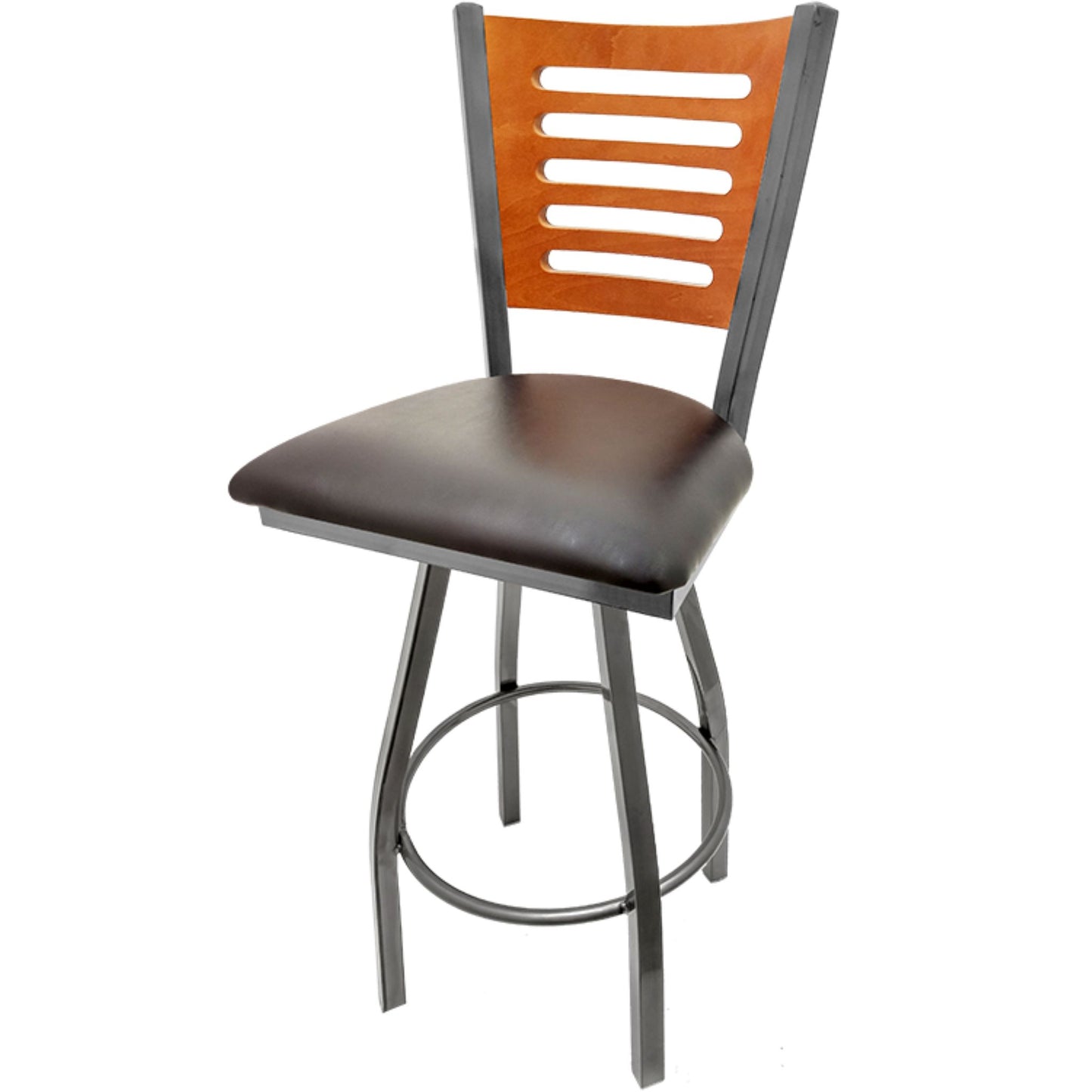 5 Line Wood Back Barstool with Swivel Frame