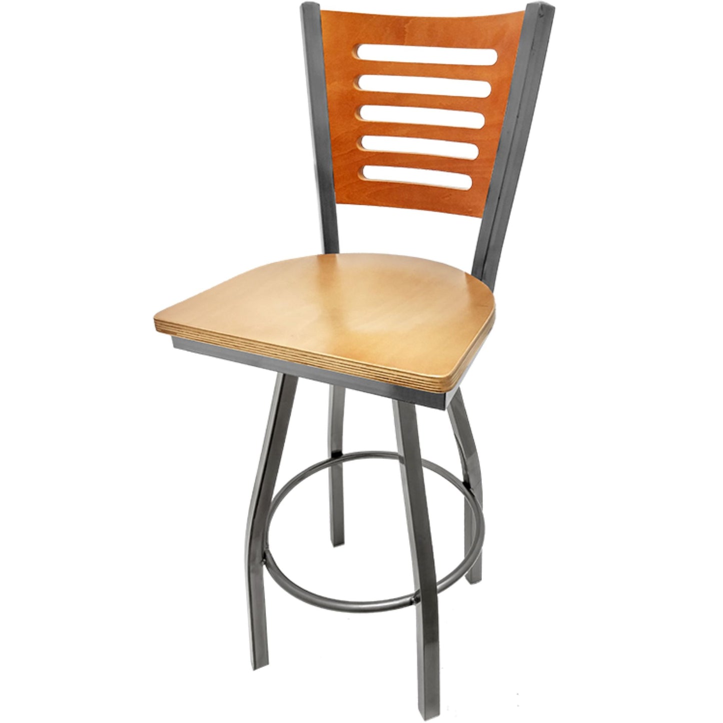 5 Line Wood Back Barstool with Swivel Frame