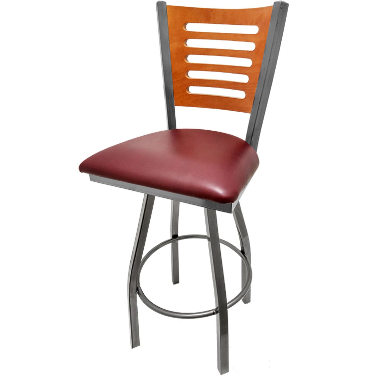 5 Line Wood Back Barstool with Swivel Frame