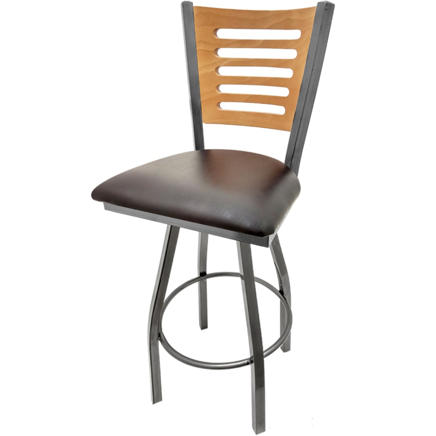 5 Line Wood Back Barstool with Swivel Frame