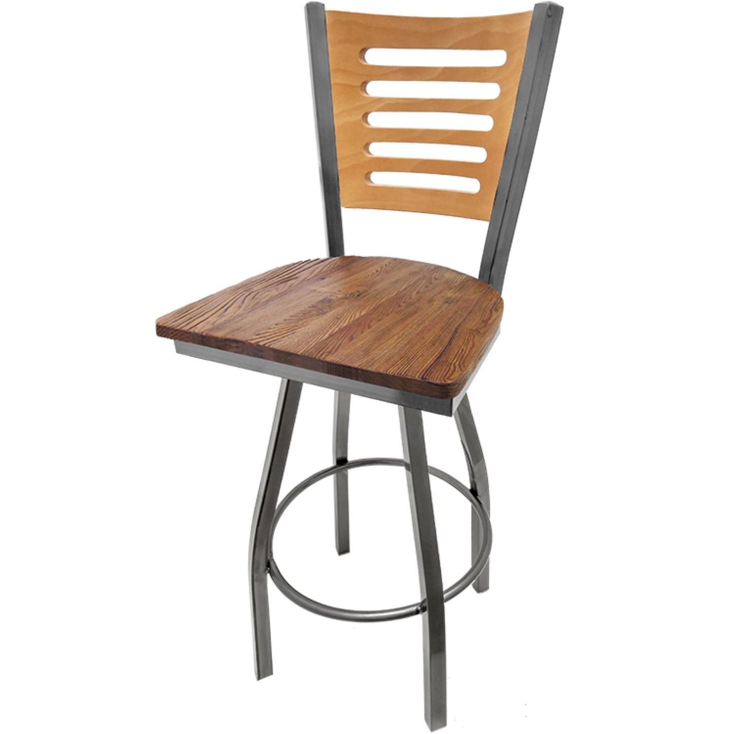 5 Line Wood Back Barstool with Swivel Frame