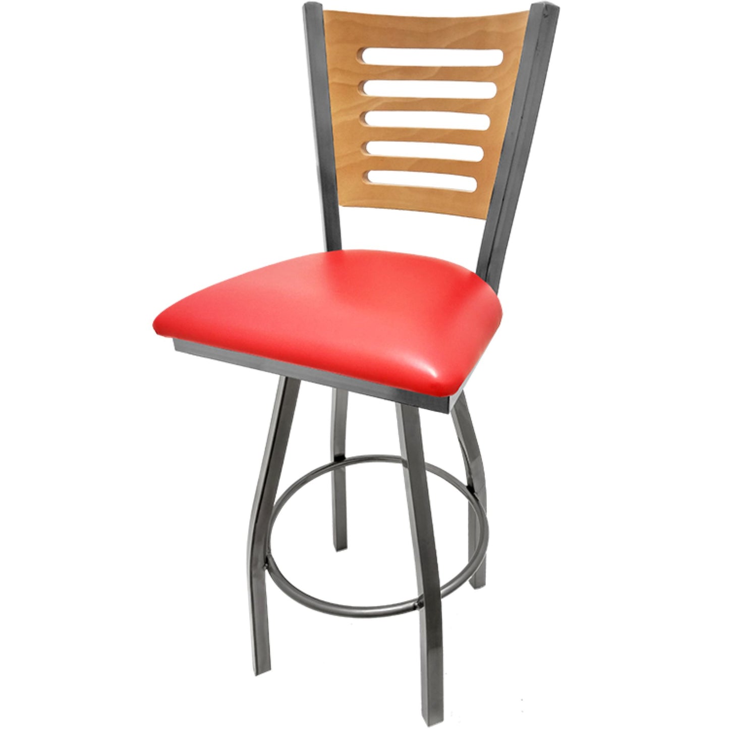5 Line Wood Back Barstool with Swivel Frame