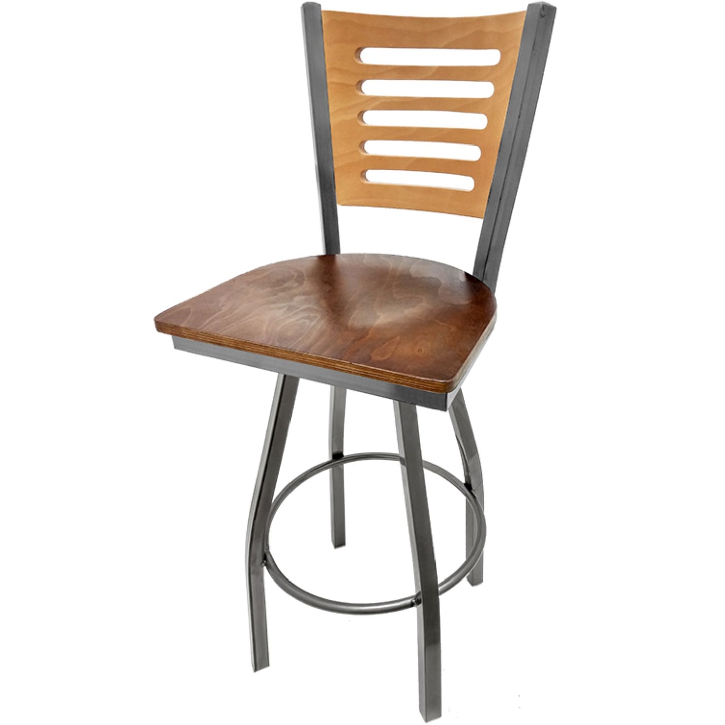 5 Line Wood Back Barstool with Swivel Frame