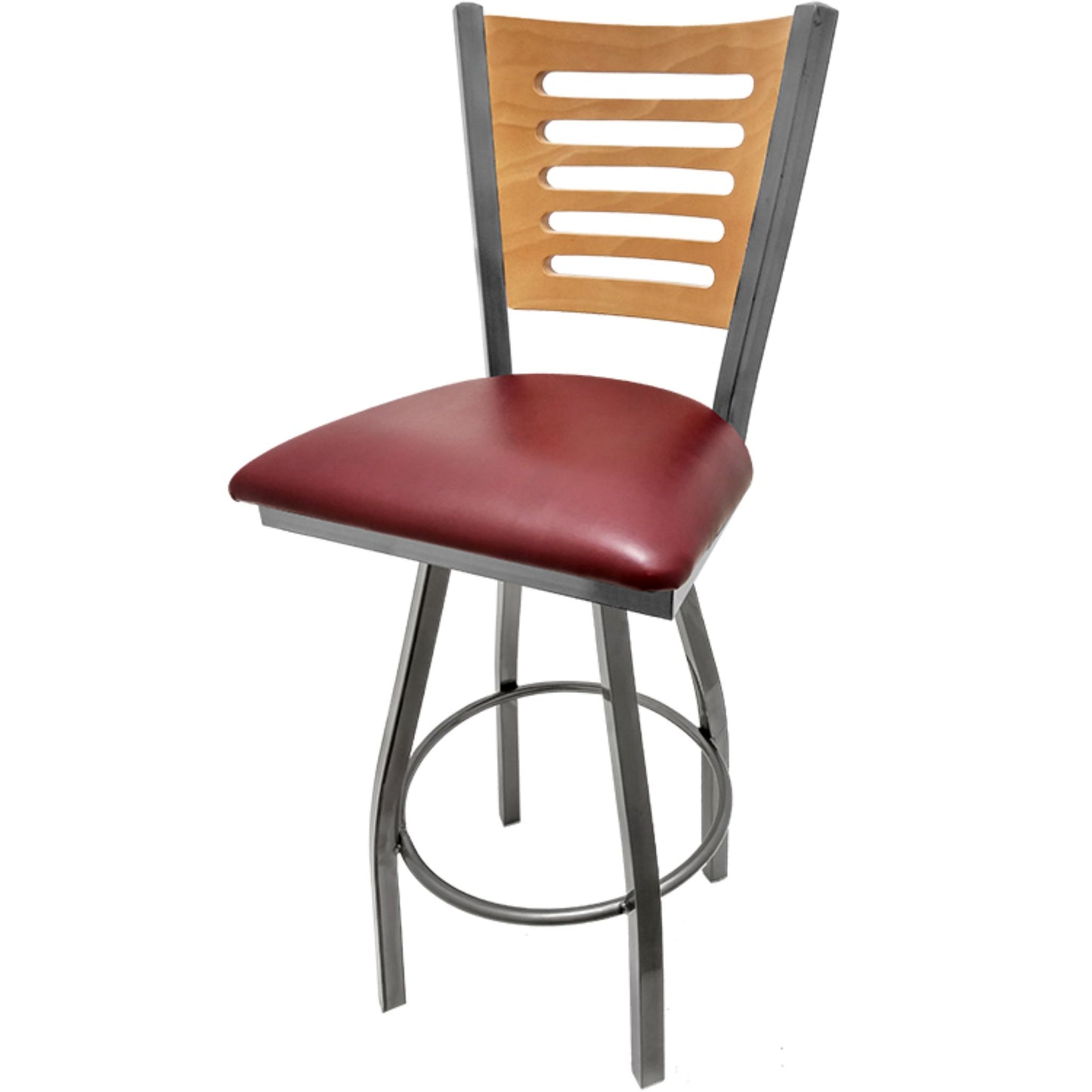 5 Line Wood Back Barstool with Swivel Frame