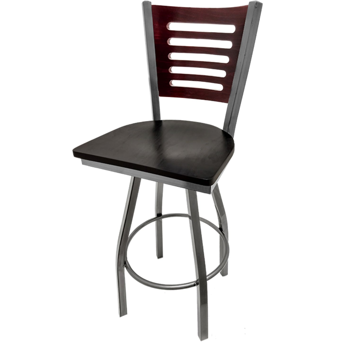 5 Line Wood Back Barstool with Swivel Frame