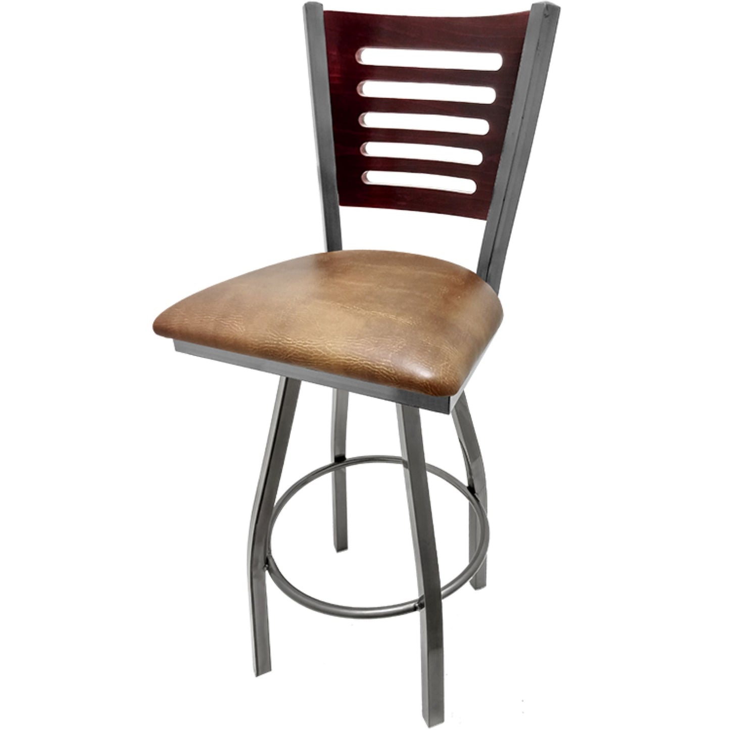5 Line Wood Back Barstool with Swivel Frame