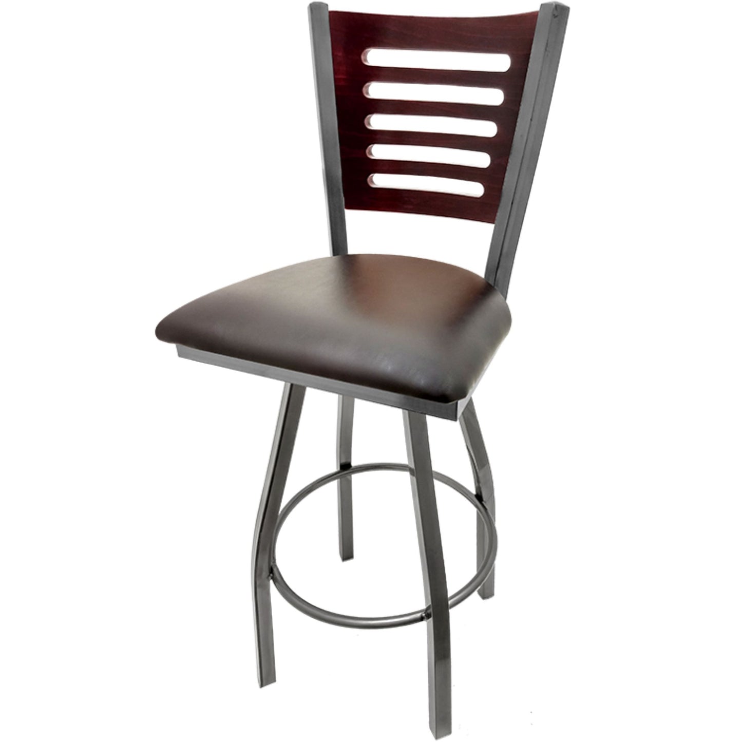 5 Line Wood Back Barstool with Swivel Frame