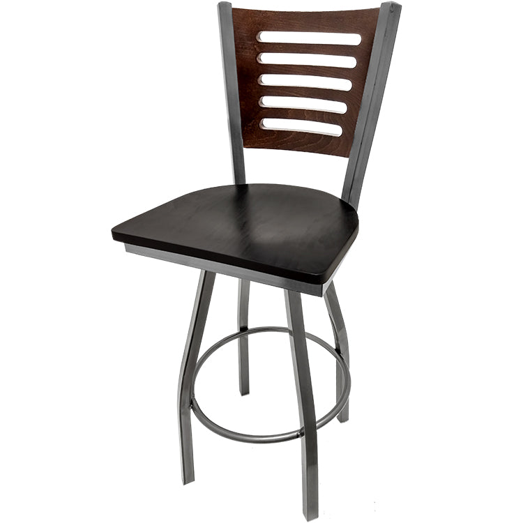 5 Line Wood Back Barstool with Swivel Frame