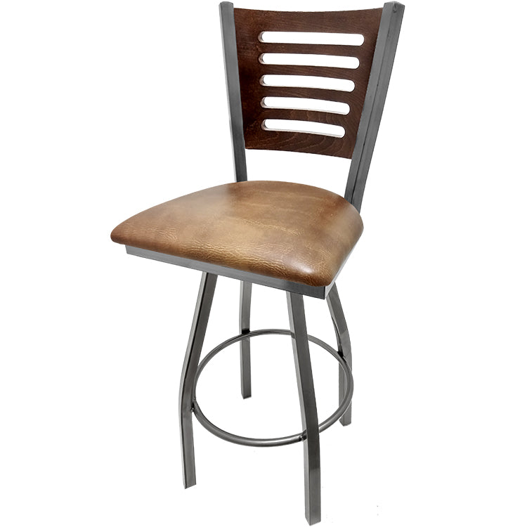 5 Line Wood Back Barstool with Swivel Frame