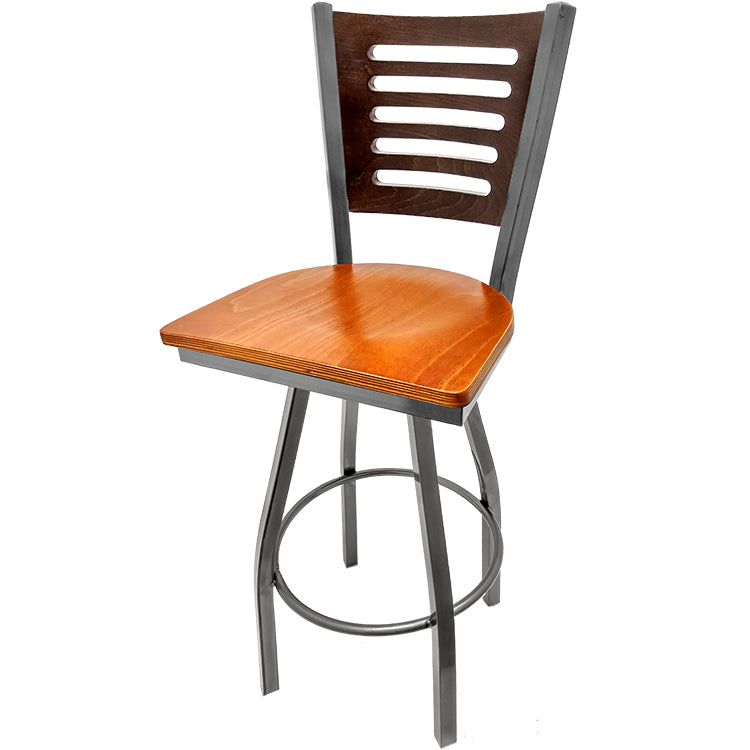 5 Line Wood Back Barstool with Swivel Frame
