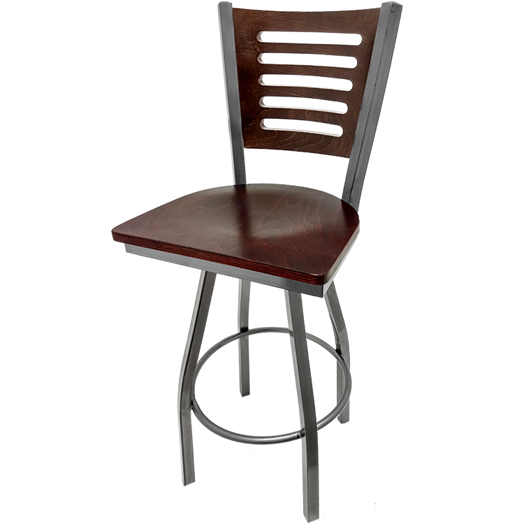5 Line Wood Back Barstool with Swivel Frame