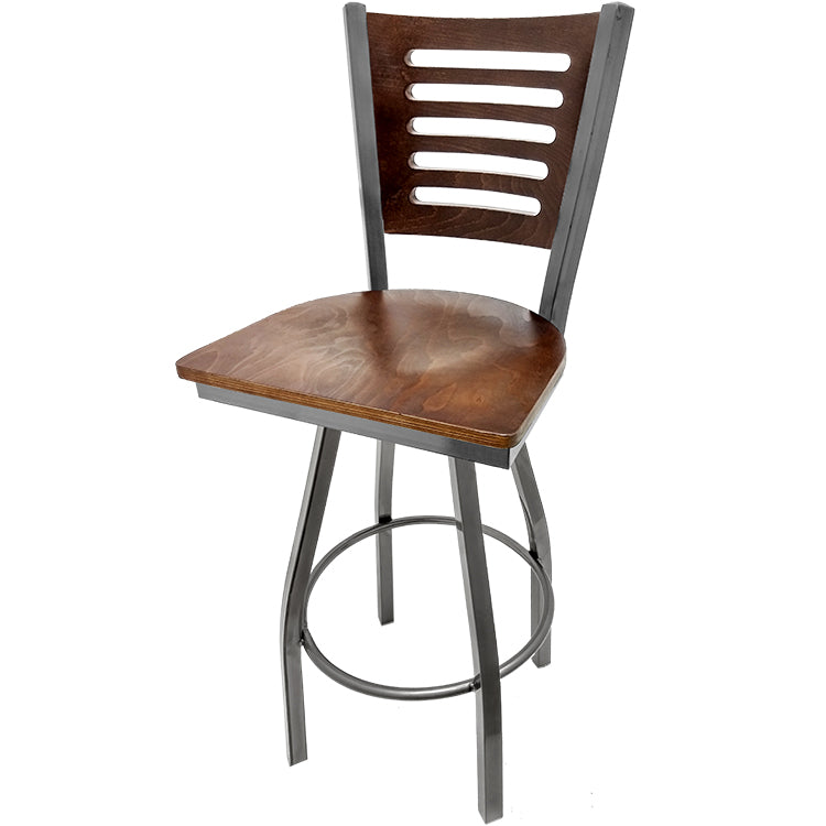 5 Line Wood Back Barstool with Swivel Frame
