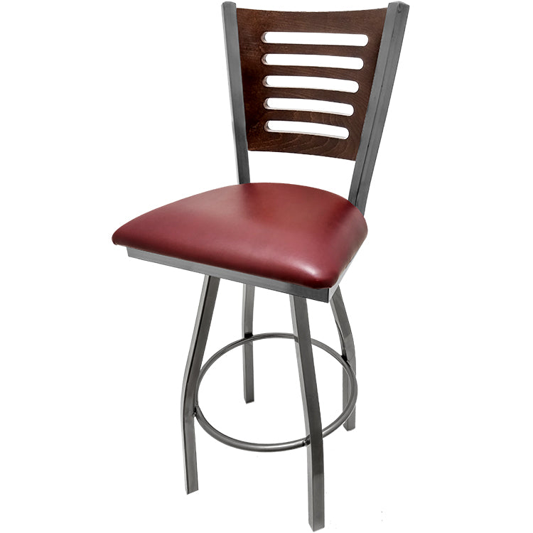 5 Line Wood Back Barstool with Swivel Frame