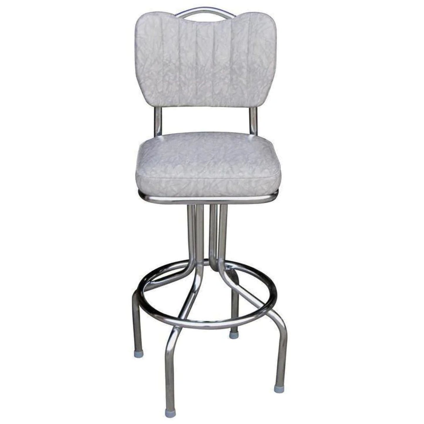 Vintage white vinyl bar stool with padded seat and chrome metal frame