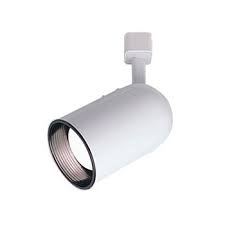 White R20/PAR20 roundback cylinder track light with black baffle and adjustable structural arm