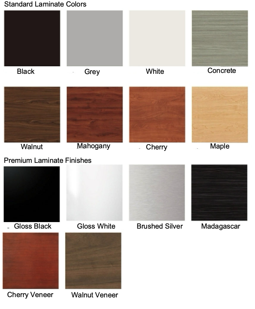 Showcase Color swatches for standard and premium laminate finishes.