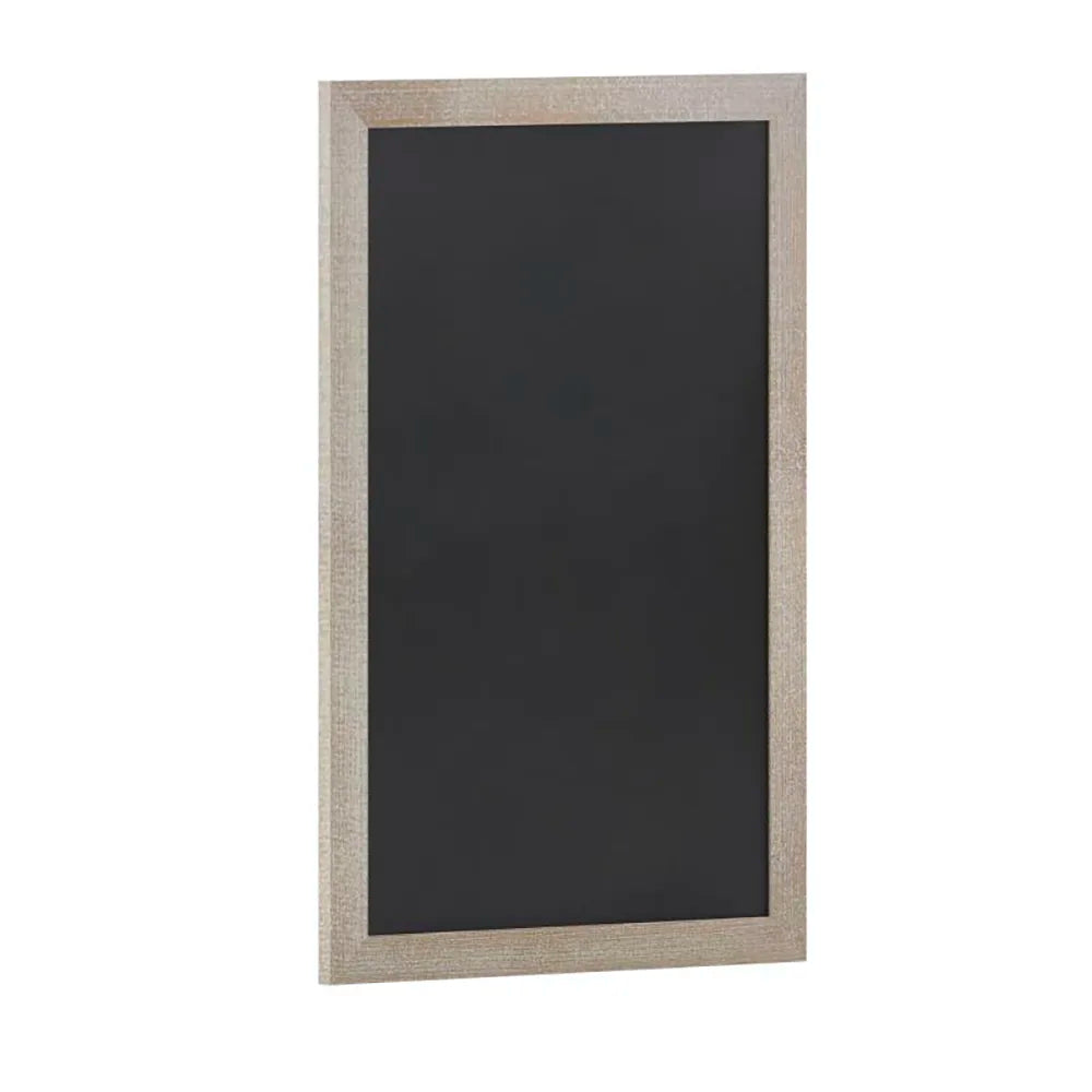 Front view of a 24 by 36 inch magnetic chalkboard with a clear pine wood frame
