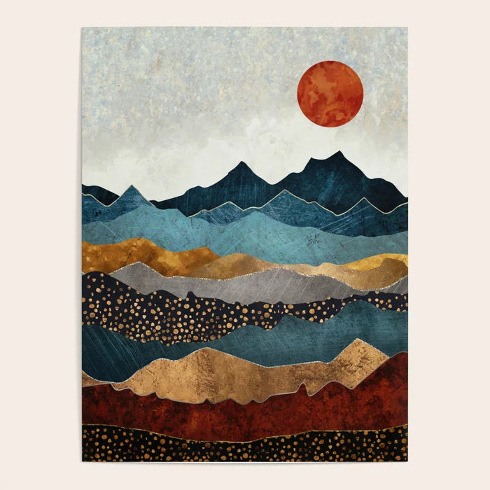 Amber Dusk Poster by SpaceFrogDesigns featuring rich amber tones and modern abstract design, perfect wall art for hotels, restaurants, and cafés seeking warm, elegant décor.