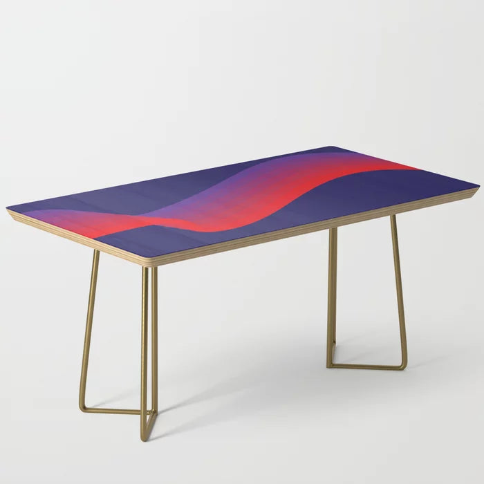 Amethyst Wave Coffee Table by Circa 78 Designs with gold steel legs – mid-century modern inspired table ideal for hotel lobbies, creative bar spaces, and retro-themed cafés