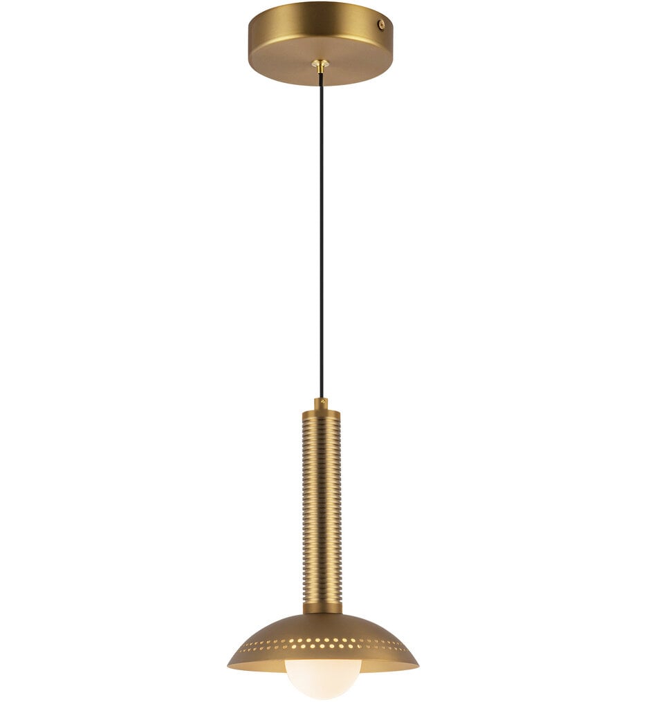 Arden textured LED pendant in a gold finish, showing the ribbed metal upper shade and opal glass lower globe designed for contemporary bar and restaurant lighting.