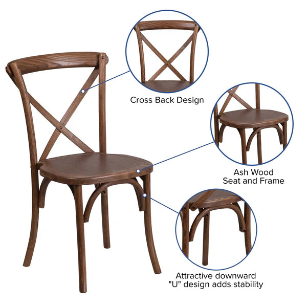 Commercial solid wood round table set with cushioned cross back chairs