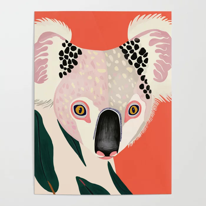 Koala Portrait Poster by Artsy Sesta featuring a modern wildlife design on smooth gloss paper, ideal wall art for restaurants, boutique hotels, and coffee shops.