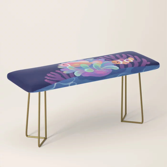 Pink Skunk Clownfish Bench by Pikaole with gold steel legs – ocean-inspired artistic bench ideal for hotel lobbies, bar lounges, and creative café interiors