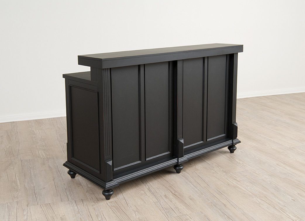 Black finish option featuring a clean painted wood surface used on the Vintage Two-Tier Retail Counter.