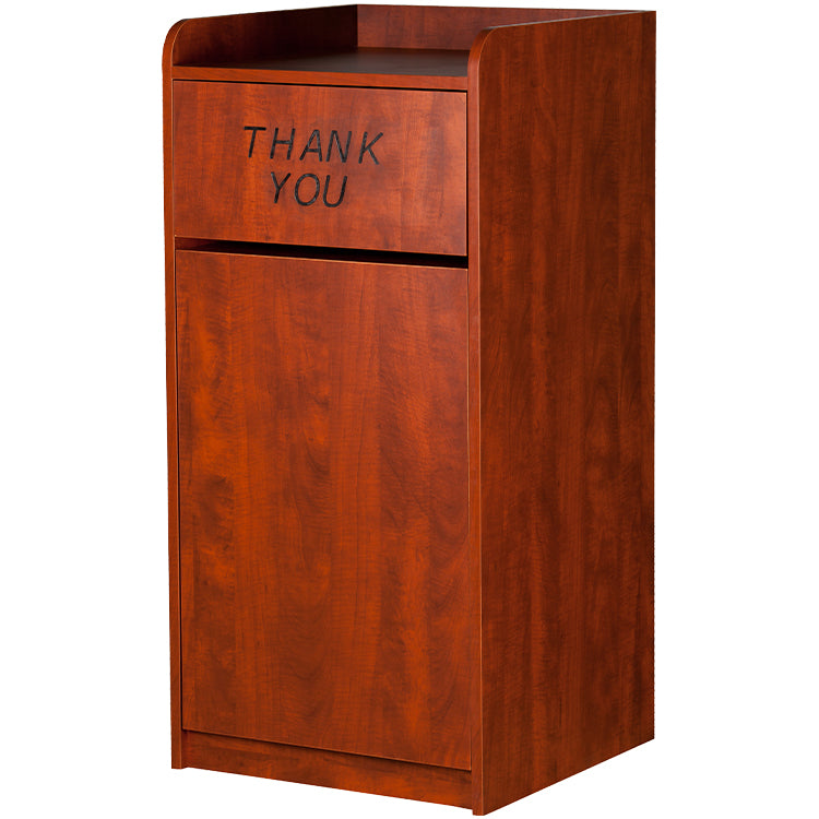 Cherry wood finish trash cabinet for restaurant or food court