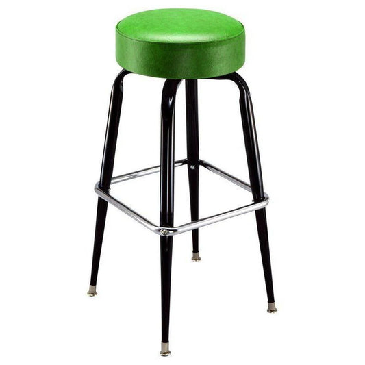 Backless swivel bar stool with round upholstered seat and steel cross-leg base