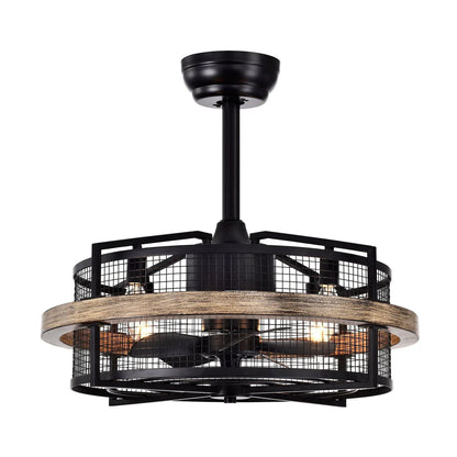 Rustic distressed faux wood ceiling fan with lighting and remote control for cafés or dining rooms