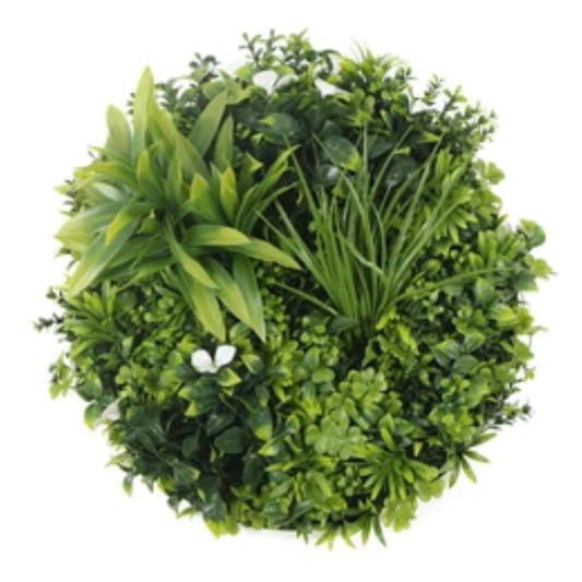 20-inch white frame artificial green wall circle