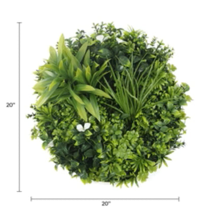 20-inch white frame artificial green wall circle with dimensions