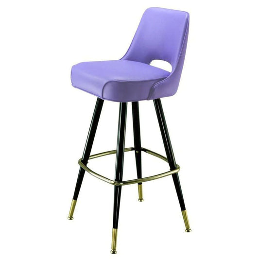 Signature Cutout Bar Stool with upholstered seat and metal legs with swivel base