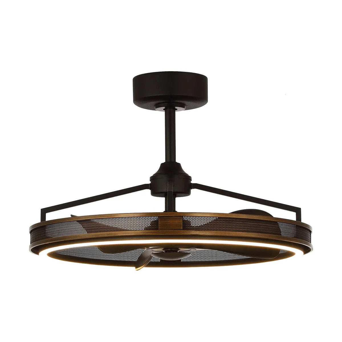27-inch industrial ceiling fan with LED light and remote control for modern small spaces