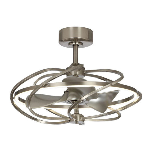 27-Inch Industrial Ceiling Fan with LED Light and Remote Control – Brushed Nickel Downrod Mount with Reversible Blades