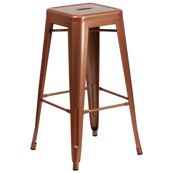 Copper industrial barstool with drain hole seat and reinforced metal design