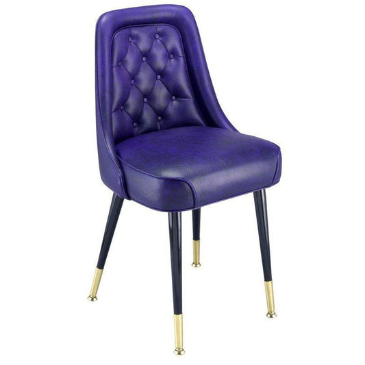 3520 club chair with black steel frame and brass ferrule, featuring a deep foam-padded diamond tufted vinyl seat and rolled edges. Also available with brown frame and chrome ferrule finish. Made in the USA for restaurant and hospitality interiors.