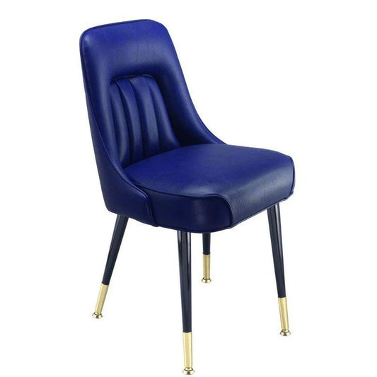 3522 club chair with black steel frame and brass ferrule base, featuring an upholstered vertical channel back with smooth rolled edges and a padded waterfall box seat. Custom vinyl upholstery available in over 100 options. Made in the USA for restaurants, bars, and hospitality interiors.