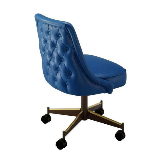 3654 club roller chair with chrome 5-spoke swivel pedestal base, cream vinyl upholstery, and diamond tufted backrest. Features foam-padded bucket seat, rolled edges, and smooth twin-wheel casters. Made in the USA.

Media Title (Shopify internal):