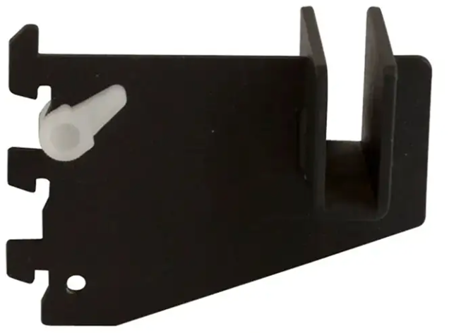 Close-up detail of the 3-inch rectangular tubing holder’s saddle section, highlighting the durable metal finish designed for supporting rectangular display tubing.