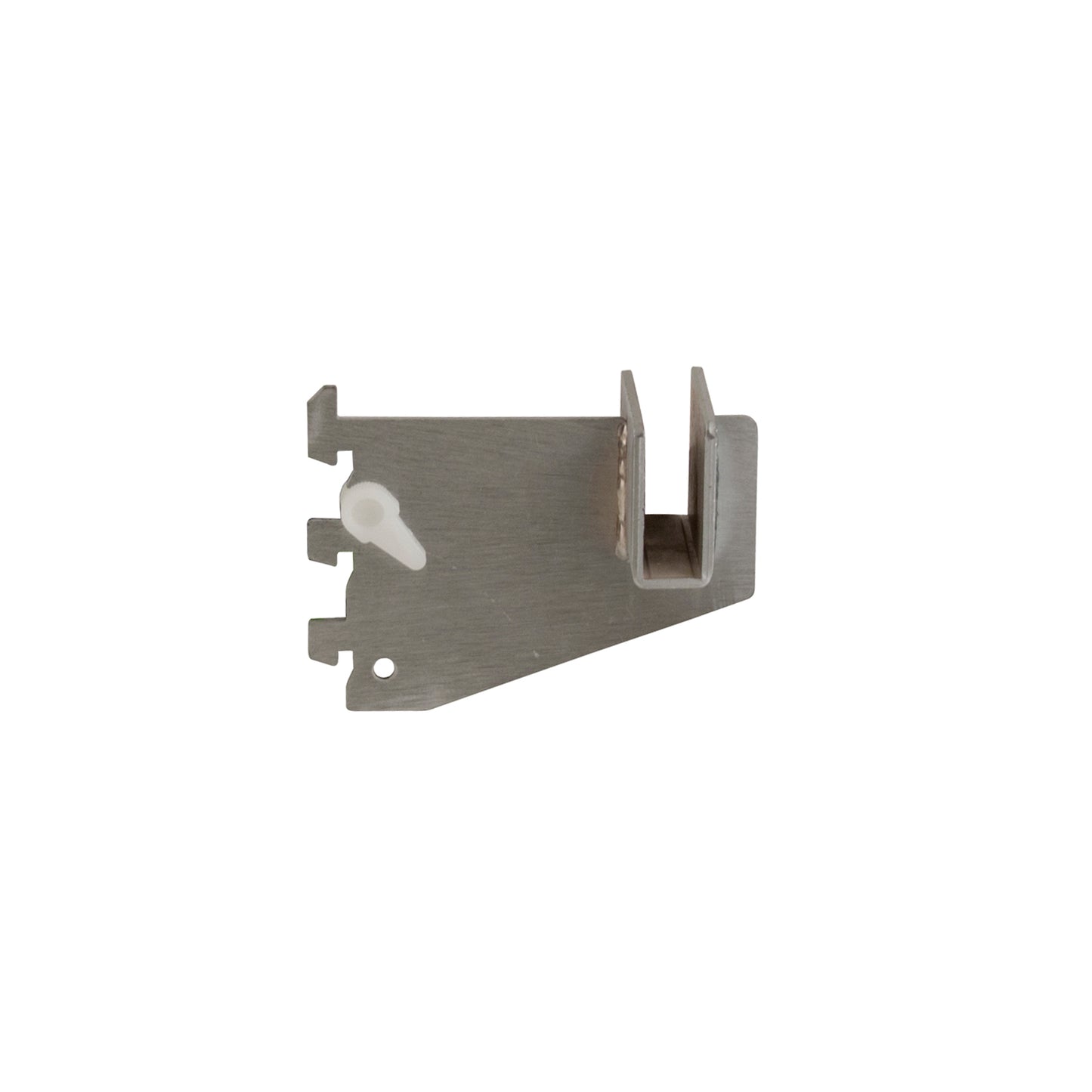 Angled view of a 3-inch rectangular tubing holder showing the saddle opening and metal construction with raw steel