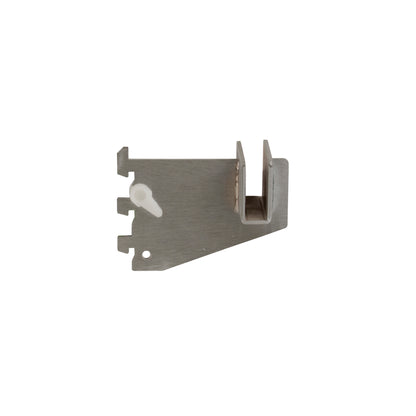Angled view of a 3-inch rectangular tubing holder showing the saddle opening and metal construction with raw steel