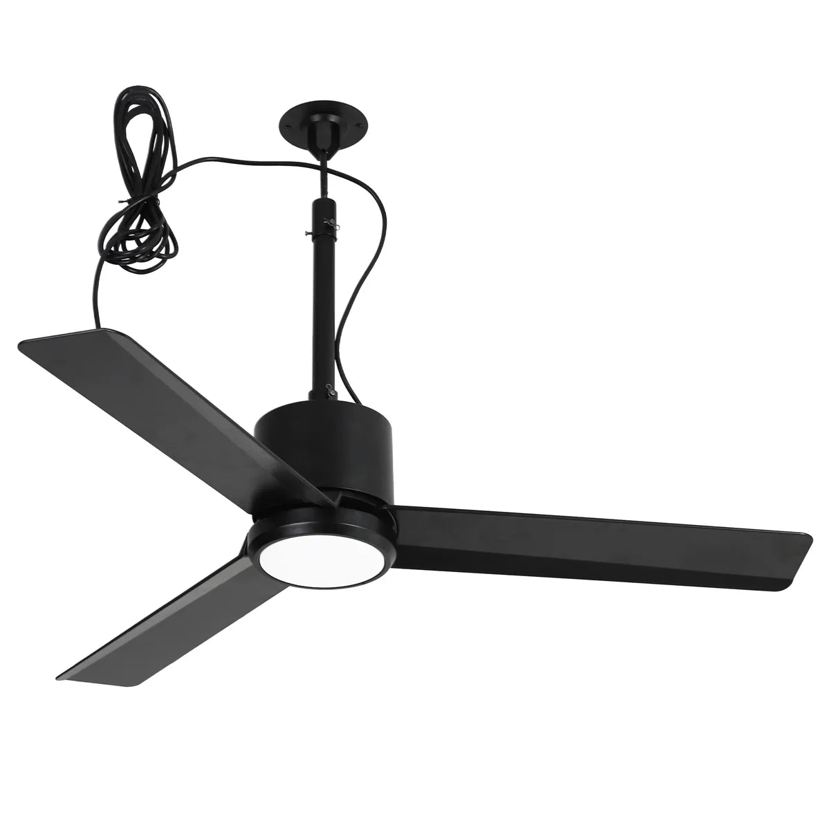 42-inch waterproof black ceiling fan with LED light and hanging hook for outdoor patios