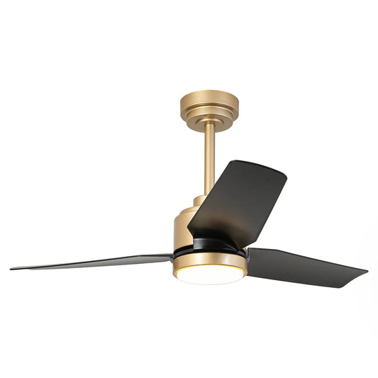 42-inch golden ceiling fan with LED light and remote control for modern interiors